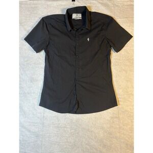 FATHER SONS Stretch Slim Fit Black Short Sleeve Button Down Shirt Mens XL